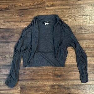 Y2K Grey Cropped Shrug Cardiagn Ruched Long Sleeves Minimalist Loungewear Casual